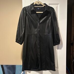 GAP Women's Black Button-Up Leather Jacket